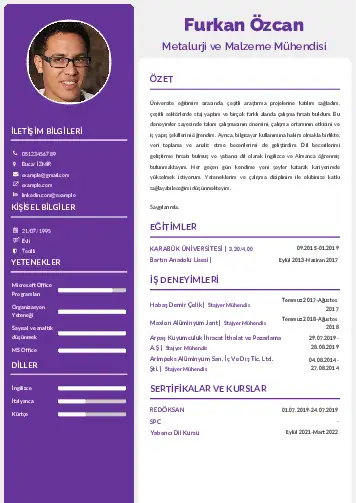 Metalürji Ve Malzeme Mühendisliği Cv Örnekleri cv indir